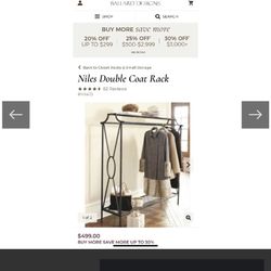 Ballard Designs Niles Double coat rack for clothes shoes and accessories black iron (retail $500)