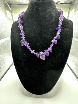 16" Amethyst Purple Gemstone Beaded Necklace