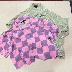 Forever 21 pink and purple frog green top hot topic checkered button-up shirts in a L #anime #pastelgoth