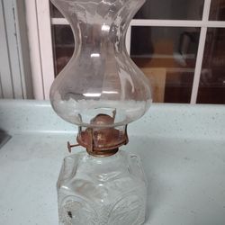 Vintage Oil/Kerosene Lamp with Iridescent Chimney

