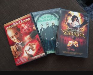 3 Action / Martial Arts DVD Lot - Jet Li Fearless Matrix Reloaded Ong Bak Thai Warrior