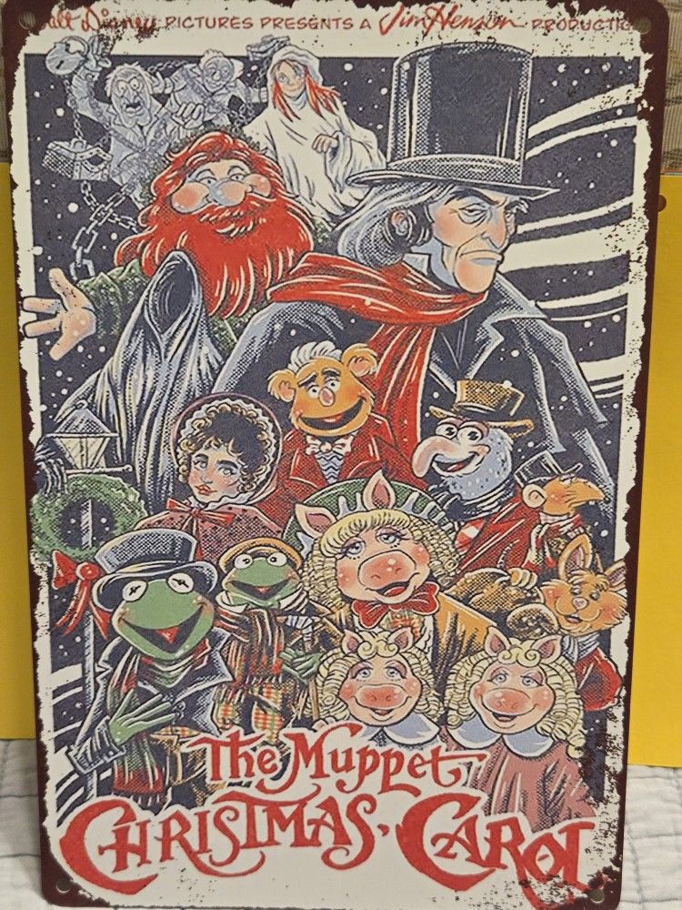 Disney The Muppets Christmas Carol Sign Tin Rustic Style 8" X 12"