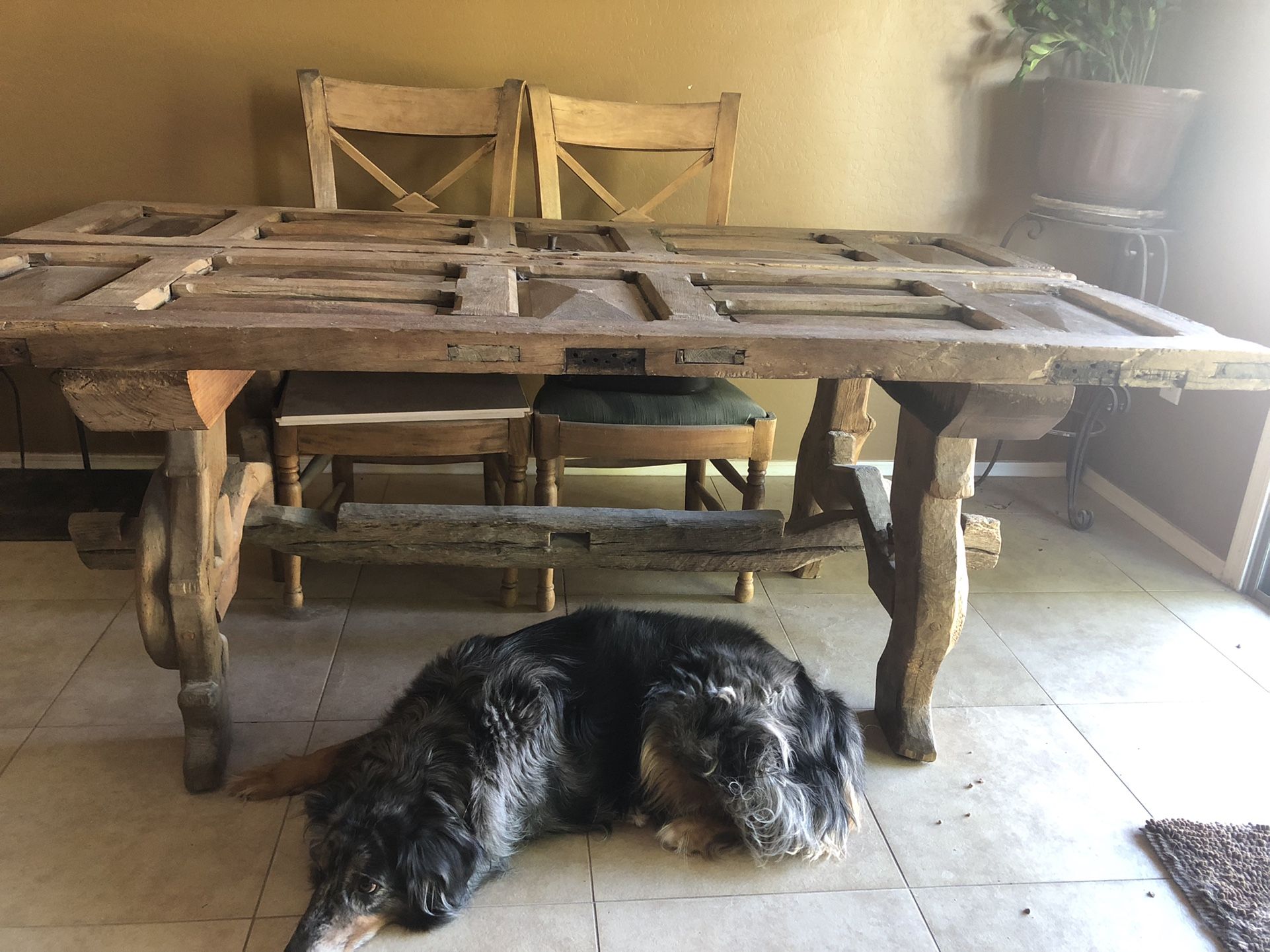 Antique mesquite Dining Table, 6 Chairs