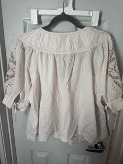 Old Navy White Boho Blouse with Eyelet Lace Sleeves