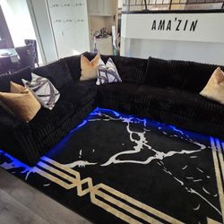 Brand New Sectional Corduroy Fabric Black With LED Light Adjustable Color $689
