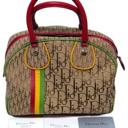 Christian Dior Rasta Color Trotter Canvas Women's Handbag Brown Bag