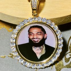 Italy 925 Sterling Silver Photo Pendant 14K Gold 5X Layered Iced Custom Round Memory Picture Pendant, Stainless Steel Rope Chain 16โ-24โ Set