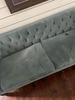 Tufted Velvet Sofa in Dusty Blue