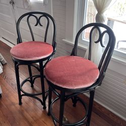 Boho Cane Barstools Velvet Seats 