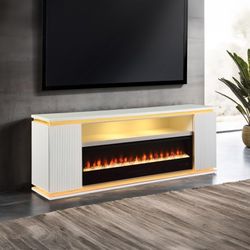 Tv Stand Max Tv Size 75" W Electric Fireplace White Finish. LED Light Several Colors. New Especial Price