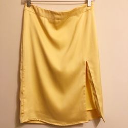 SHEIN Yellow Satin Silky Split Pencil Skirt