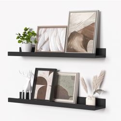 Floating Shelves Set of 2, 24 Inches Picture Shelf for Wall with Ledge - Black