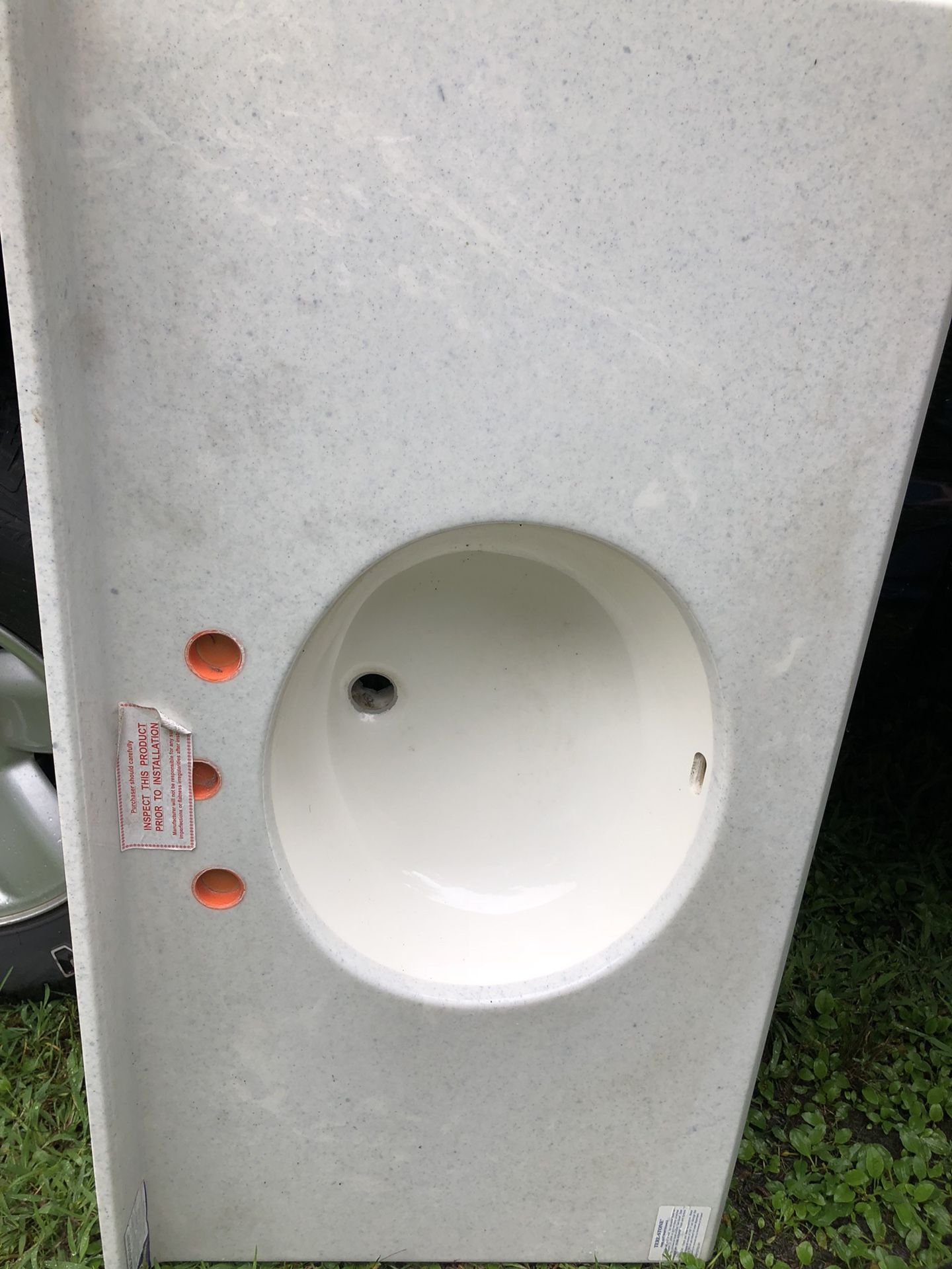 Brand new Tere-Stone Vanity top and Sink. Special order so can’t return. Paid $900. 43” x 22 1/4”. Beveled Edges.