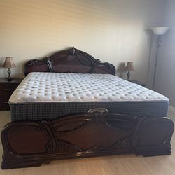 CAL KING SIZE BED SET DRESSER WITH MIRROR, WARDROBE AND 2 NIGHTSTANDS