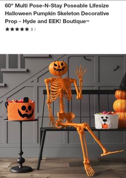 NEW 60" MULTI POSE LIFE SIZE HALLOWEEN PUMPKIN SKELETON DECORATION