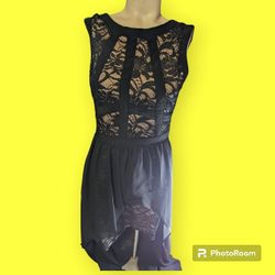 Morgan And Co Black And Beige High-low Dress 