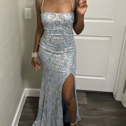 Baby Blue Sequin Prom Dress