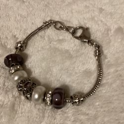 7” Silver Beaded Bracelet With Pearls And Rhinestones…solid