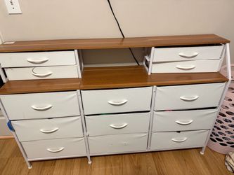 Wide Fabric Dresser with Wood Top