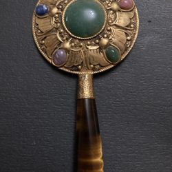 Antique Brass Mini Mirror with Gem Stones