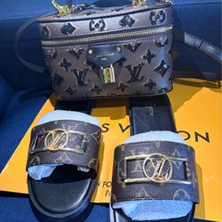 LV brown bags and sandals