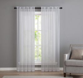 GoodGram 2 Pack: Basic Rod Pocket Sheer Voile Window Curtain Panels - (White, 84 in. Long)