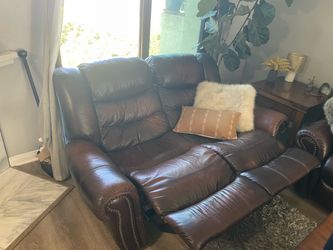 Real Leather Sofa and Loveseat with Recliners