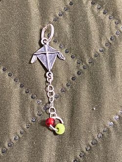 Silver 925 Kite charm / pendant with red and green bead