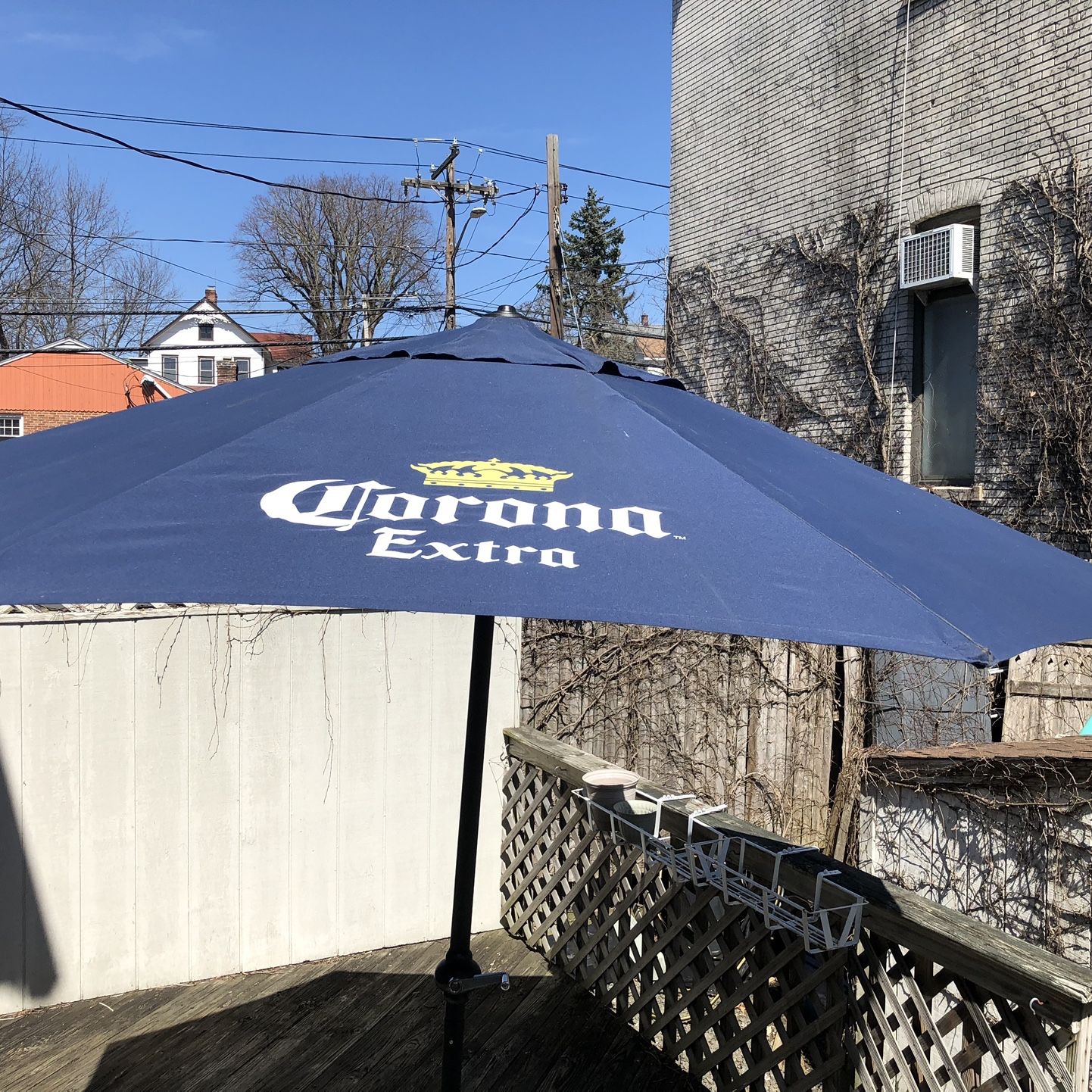 corona extra patio umbrella CORONA OUTDOOR PATIO UMBRELLA WITH BLUETOOTH SPEAKERS BASE INCLUDED for  Sale in Thornwood, NY
