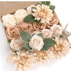 YYHUAWU Artificial Flowers Combo Box Set Gradient Color Flower Leaf with Stems for DIY Wedding Bouquets Centerpieces Baby Shower Party Home Decoration