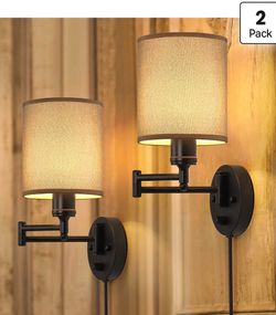 Swing Arm Wall Sconces with Glass Shades, Set of 2