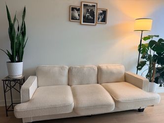 Cream Bouclé-Style 3-Seater Sofa - like New