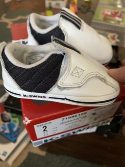 Infants leather white k Swiss crib shoes soft leather 2c