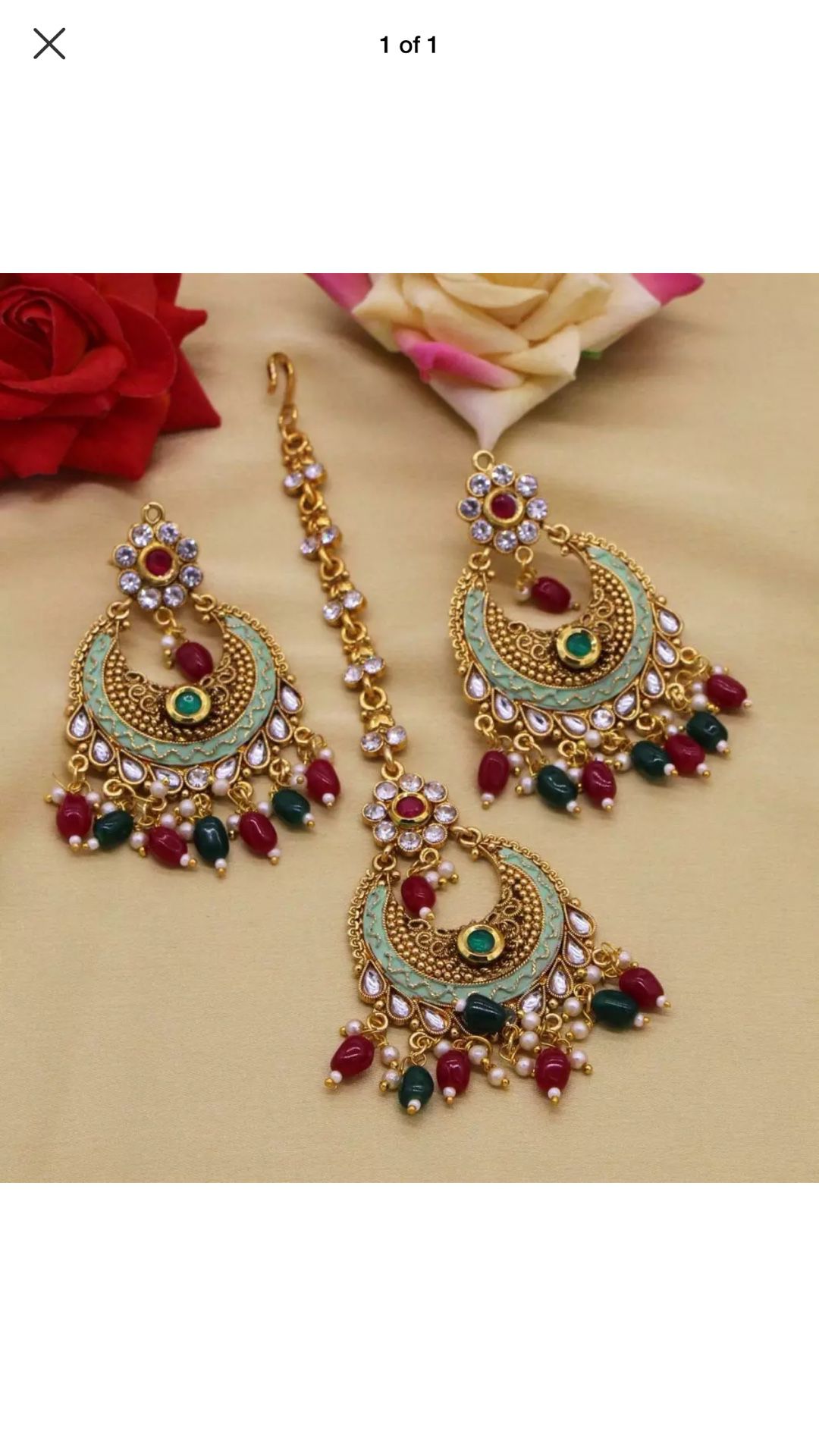 Indian gold tone Kundan handmade tikka earrings Bollywood style party wedding jewelry