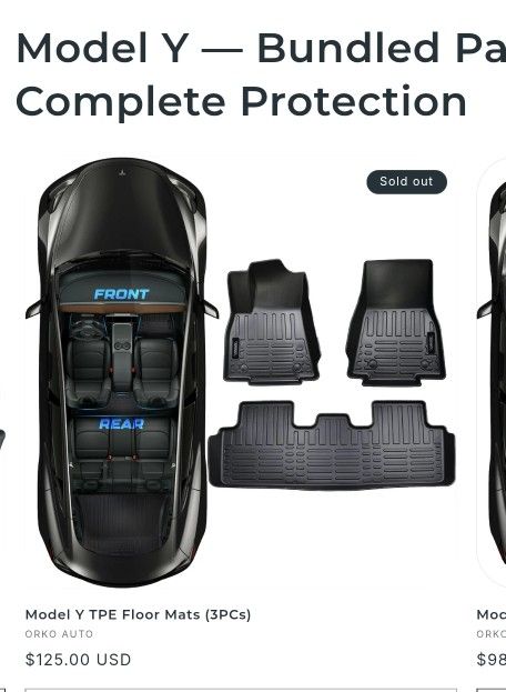 ORKO Floor mat Fits 2019-2024 Tesla Model Y