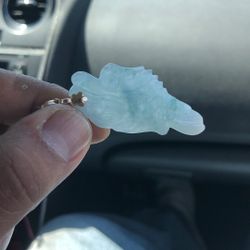 Dragon/carp Icy Jade 14k Solid Gold Pendant