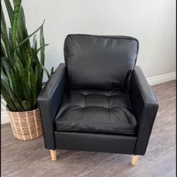 Faux Leather Comfy Black Accent Arm Chair Single Sofa Living Room, Bedroom Chair Reading Chairs for