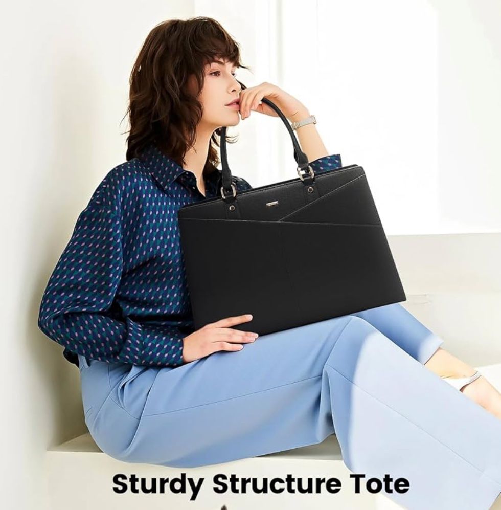 (911) LOVEVOOK Laptop Tote Bag for Women, Leather Business Office Work Bag Computer Briefcase with Small Clutch fit for 15.6 Inch Laptop Black