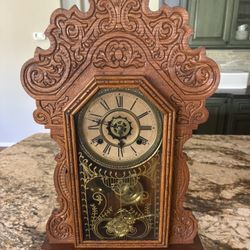 Vintage Wooden Clock With Ornate Carving