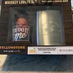 New Yellowstone Old Fashion Cocktail Mixer Whiskey Glass And A Flask