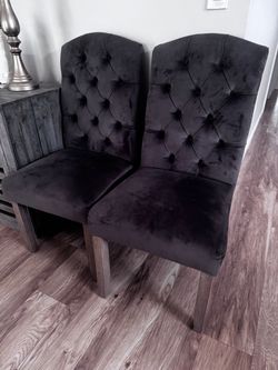 Set of 6 Tufted Upholstered Dining Chairs – Charcoal Gray