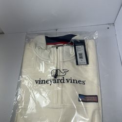 New Men's Vineyard Vines Varsity Shep Shirt White Blue 1/4 Zip Stripe XL $135