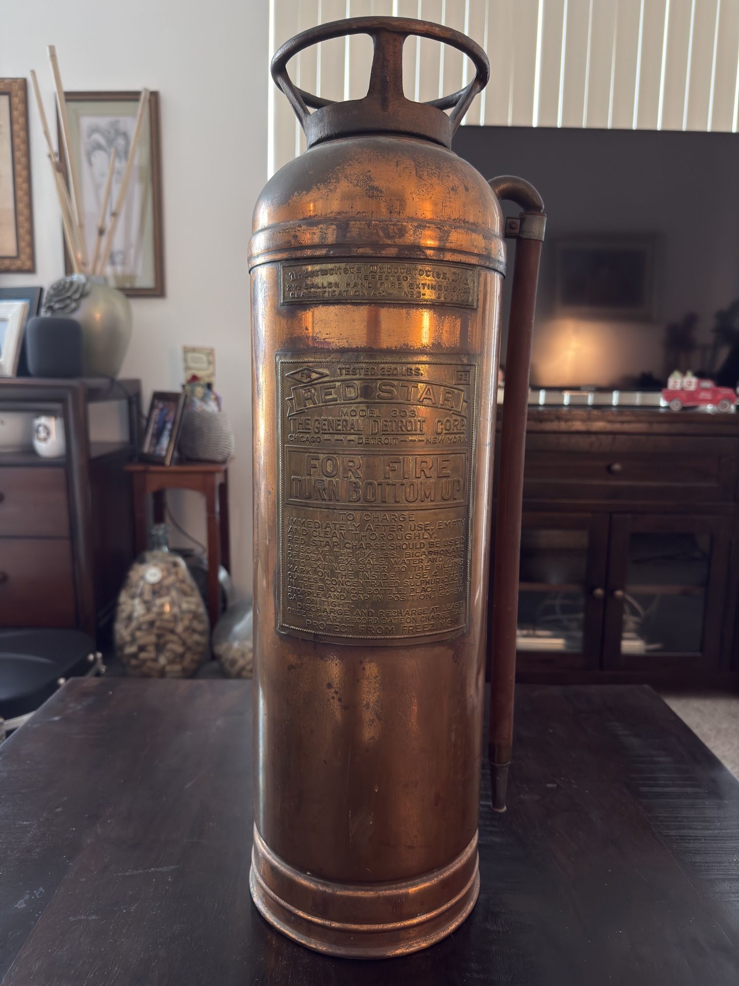 Red Star Antique Vintage Brass Fire Extinguisher