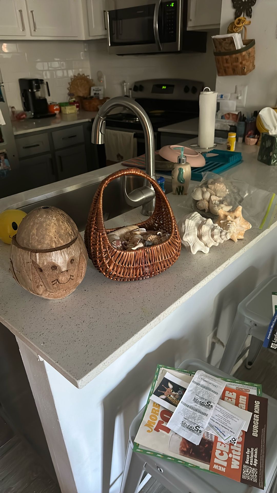 Coconut head Decoration With Basket Of Assorted Shells 5.00