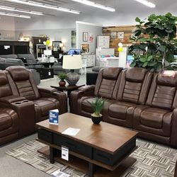 Backtrack Chocolate Leather Power Reclining Living Room Set /couch /Sofa and Loveseat