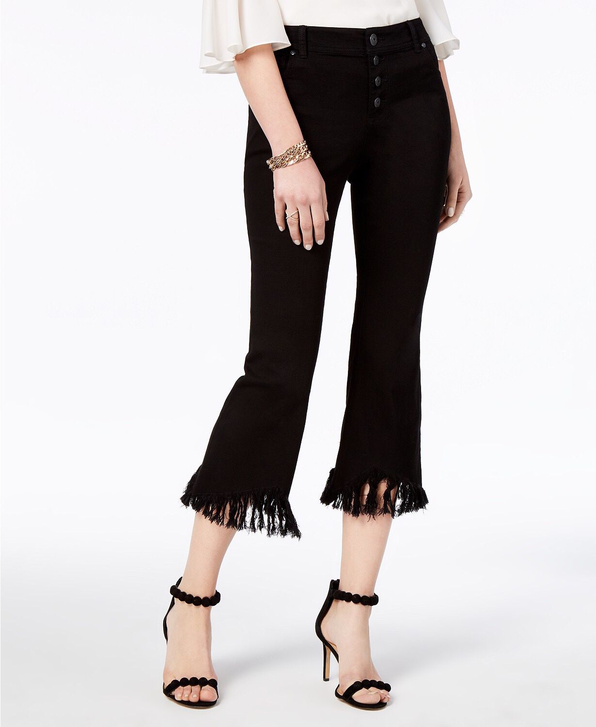 Inc Cropped Fringe-Trim Jeans, Created for Macy's - Black Size 12