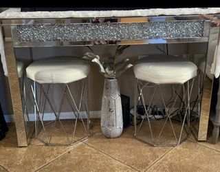 Mirrored Coffee Table & Console Table Set with Crystal Accents