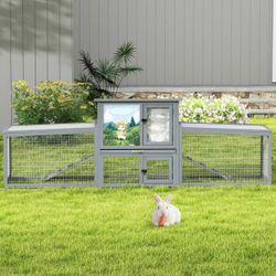 Rabbit Hutch 95 inch wide Insulated Outdoor Wood Rabbit Hutch Small Animal Enclosure House Shelter, NEW