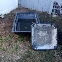 Two Plastic Tubs Mixers Or One Mixer And One Tub For A Little Small Pond It Holds Water No Cracks No Leaks You're Ready To Be Used