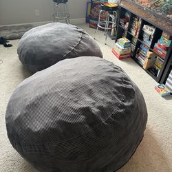 (2) Huge Bean Bag Chairs – Gray – Super Soft & Cozy
